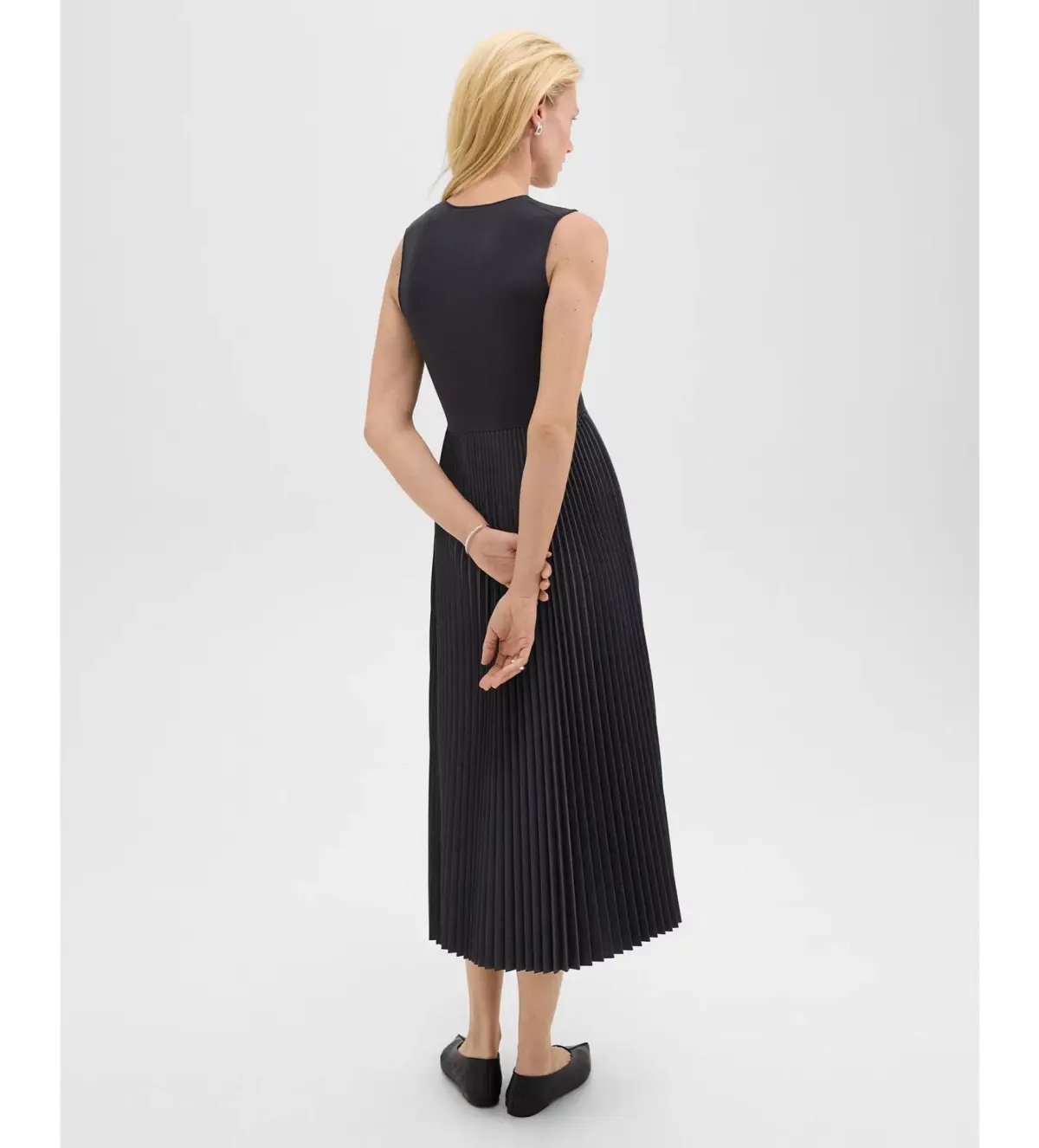 Theory Pleated Combo Dress in Stretch Wool-Blend Navy Size 6 photo 2