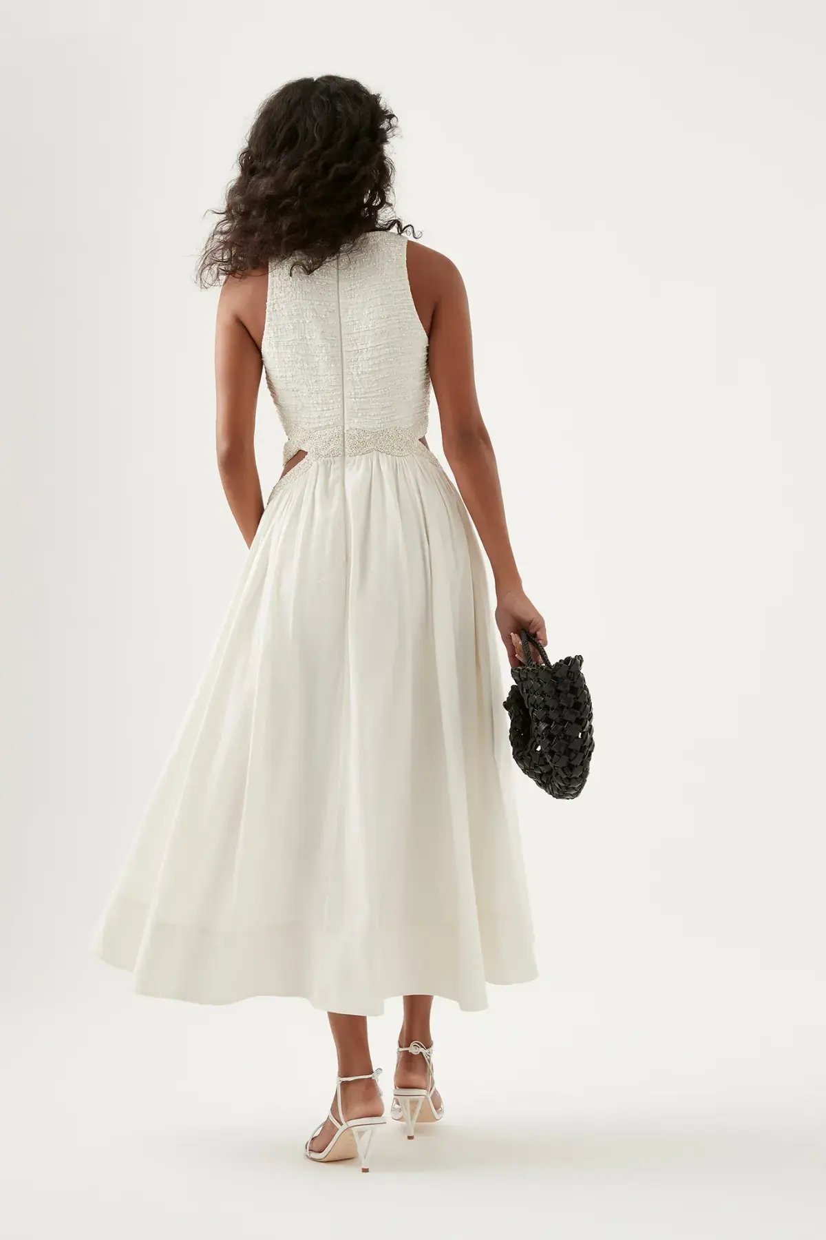 Aje New Catara Sequin Midi Dress Ivory Size AU 10 photo 3