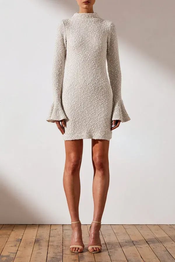 Shona Joy Hayes Frill Cuff Fitted Mini Dress Cream Size 10 photo 2