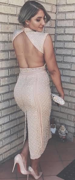 Portia And Scarlett Balmain Midi Dress Nude Size 6 photo 4