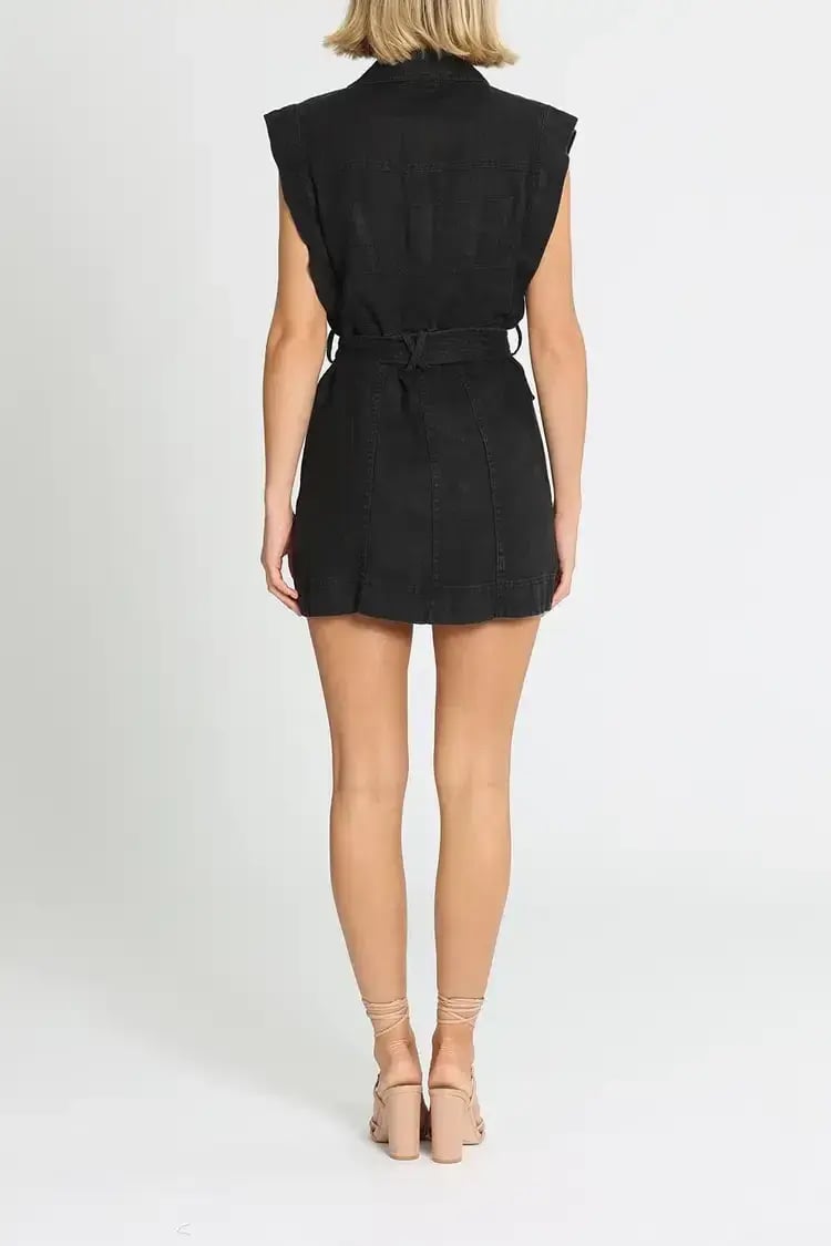 Aje Eloise Linen Logo Mini Dress Black Size 8 photo 3