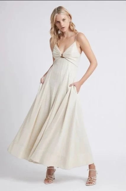 Aje Idyllic Strappy Sequin Ivory Midi Dress photo 2