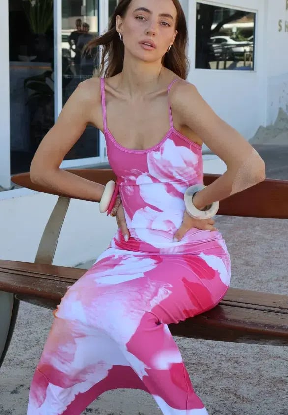 With Harper Lu Valentina Slip Dress Pink Hues Print Size 8 photo 5