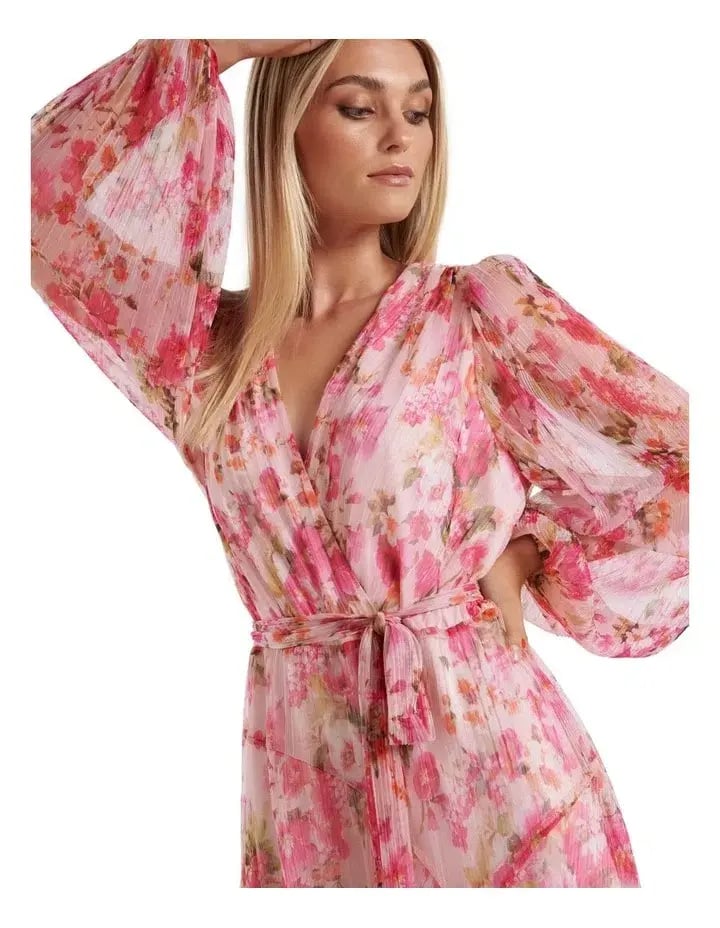 Forever New Regan Cascade Plisse Maxi Dress Floral Size 16 photo 3