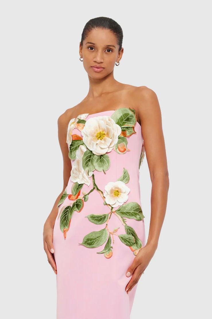 Leo Lin Rayna Appliqué Floral Bustier Maxi Dress - Camelia Print photo 2