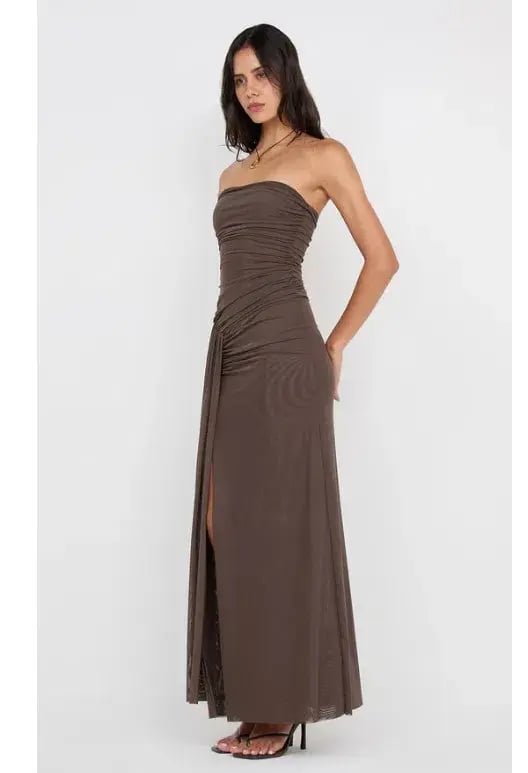 Bec & Bridge Ida Strapless Maxi Gown in Chocolate Brown Size AU 14 photo 2