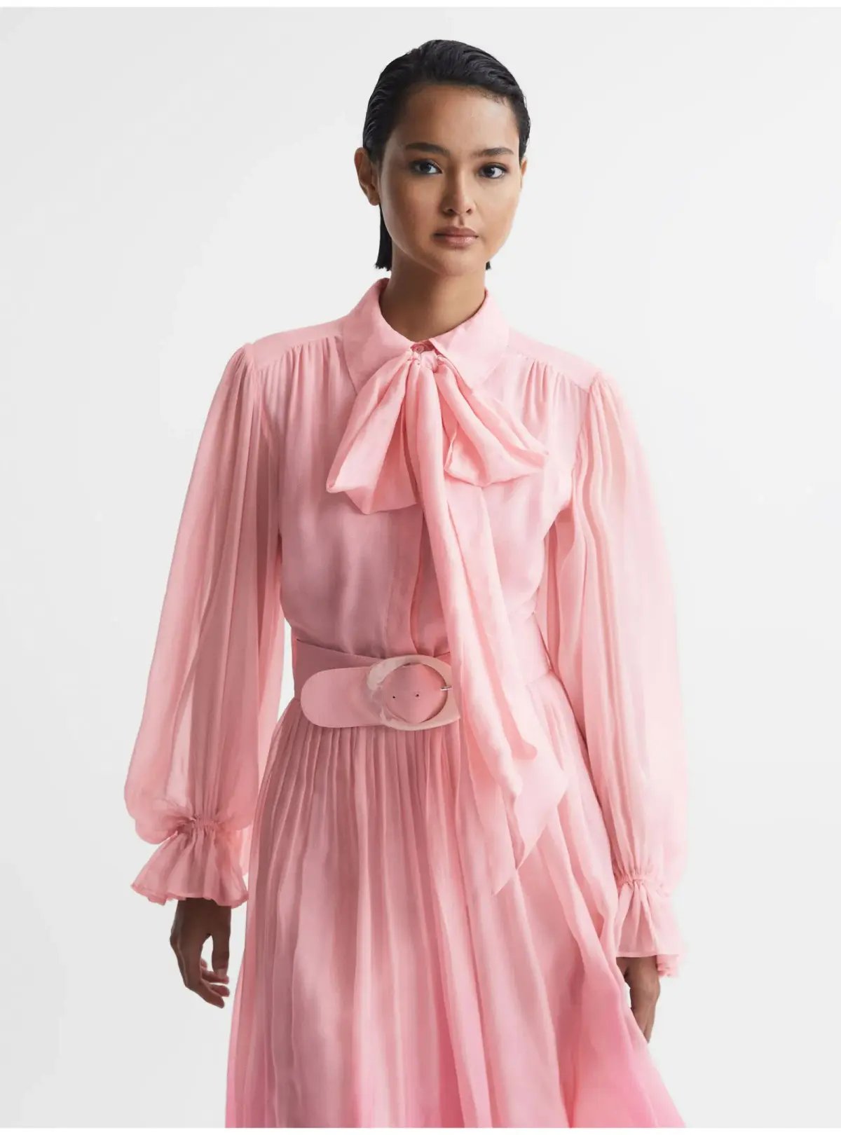Leo Lin Cassie Tie Neck Midi Dress Ombre Pink Size 12 photo 2