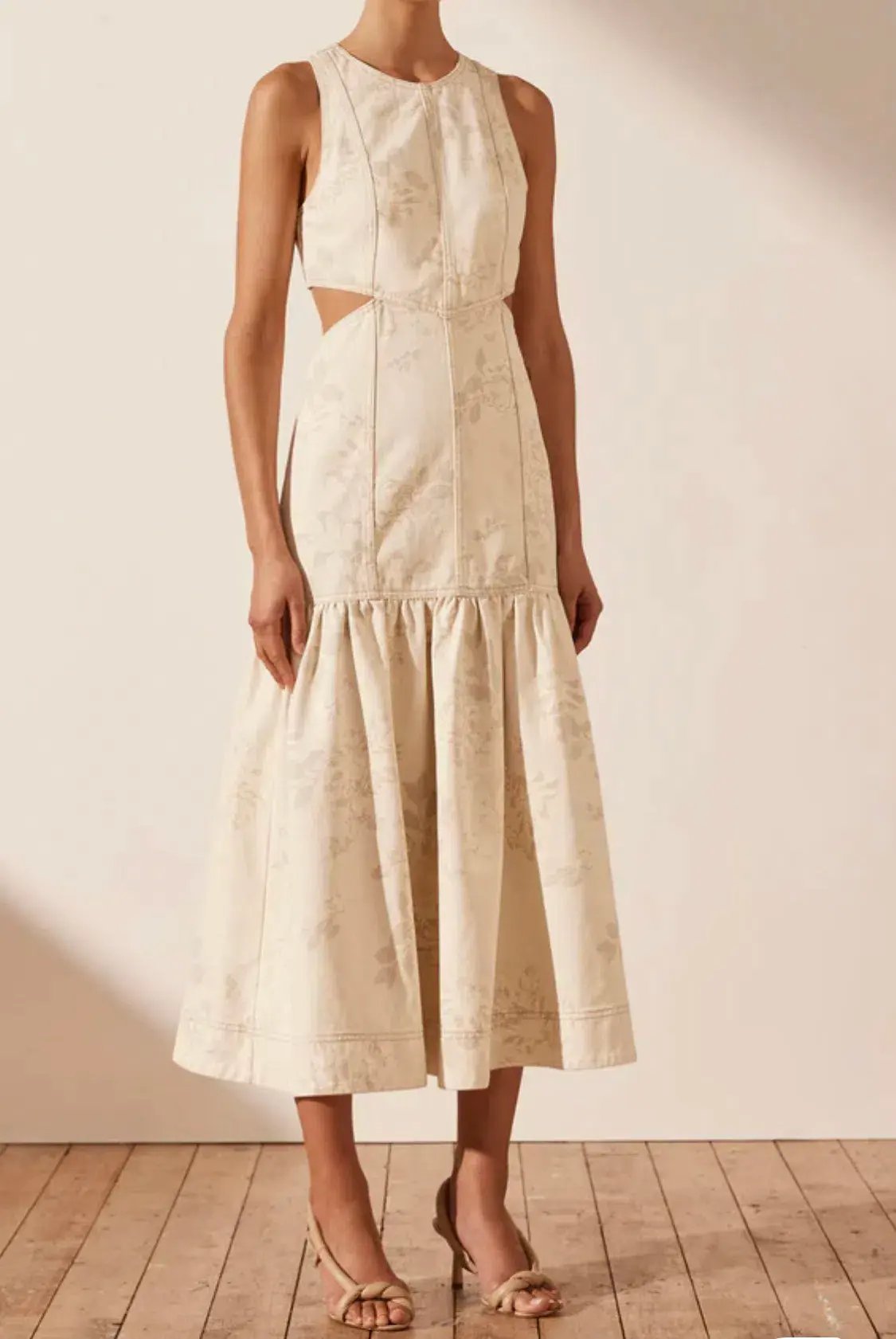 Shona Joy Monica Panelled Cut Out Midi Dress  Cream Size  8 photo 2