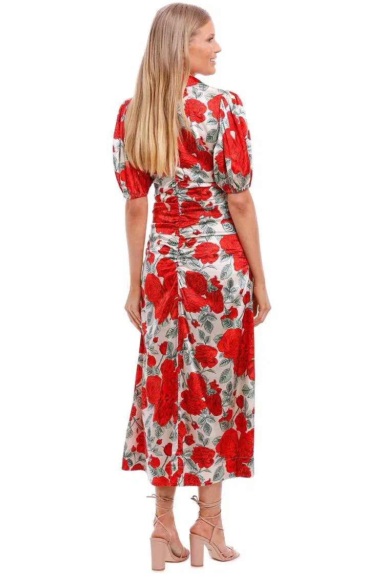 Ganni Brazillian Sand Silk Stretch Satin Maxi Dress Floral Size 10 photo 3