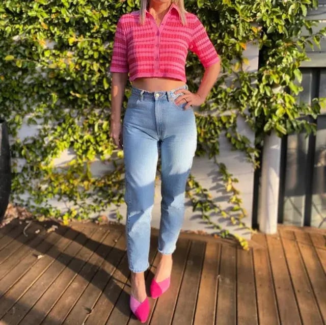 Scanlan Theodore Pleated Rib Stripe Crop Top Pink Size 8 photo 4