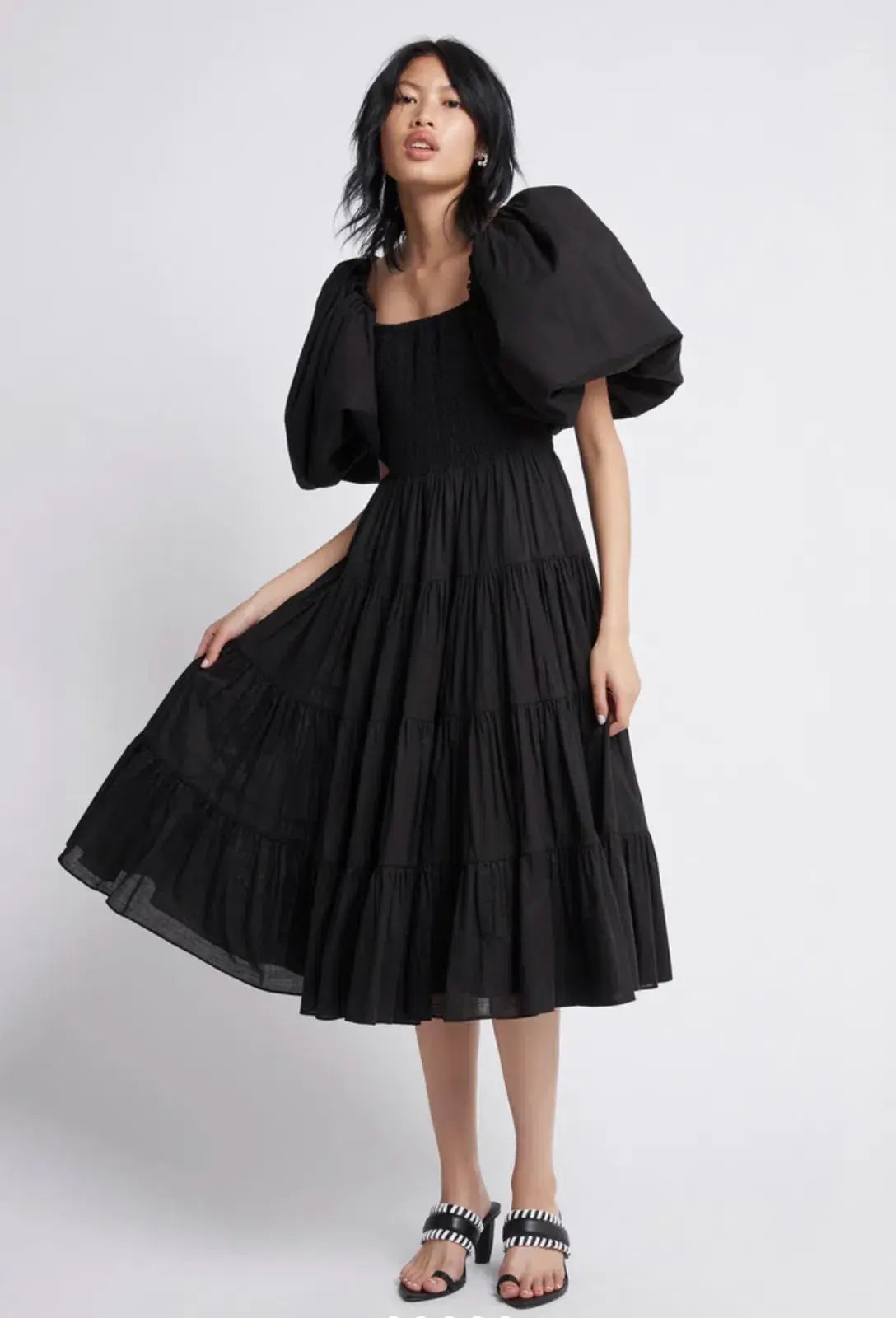 Aje Cherished Casa Puff Sleeve Midi Dress Black Tiered Size AU 8 photo 2