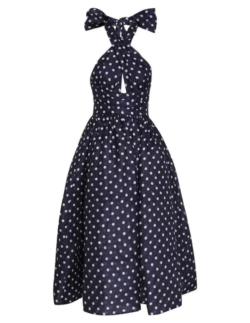 Zimmermann High Tide Halter Dress Navy/Cream Dot Size 1 / Au 10 photo 3