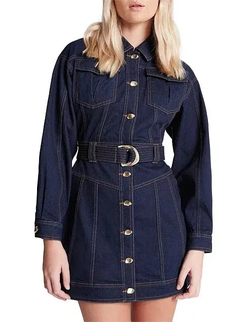 Aje Philia Belted Denim Mini Dress Blue Size 10 photo 2