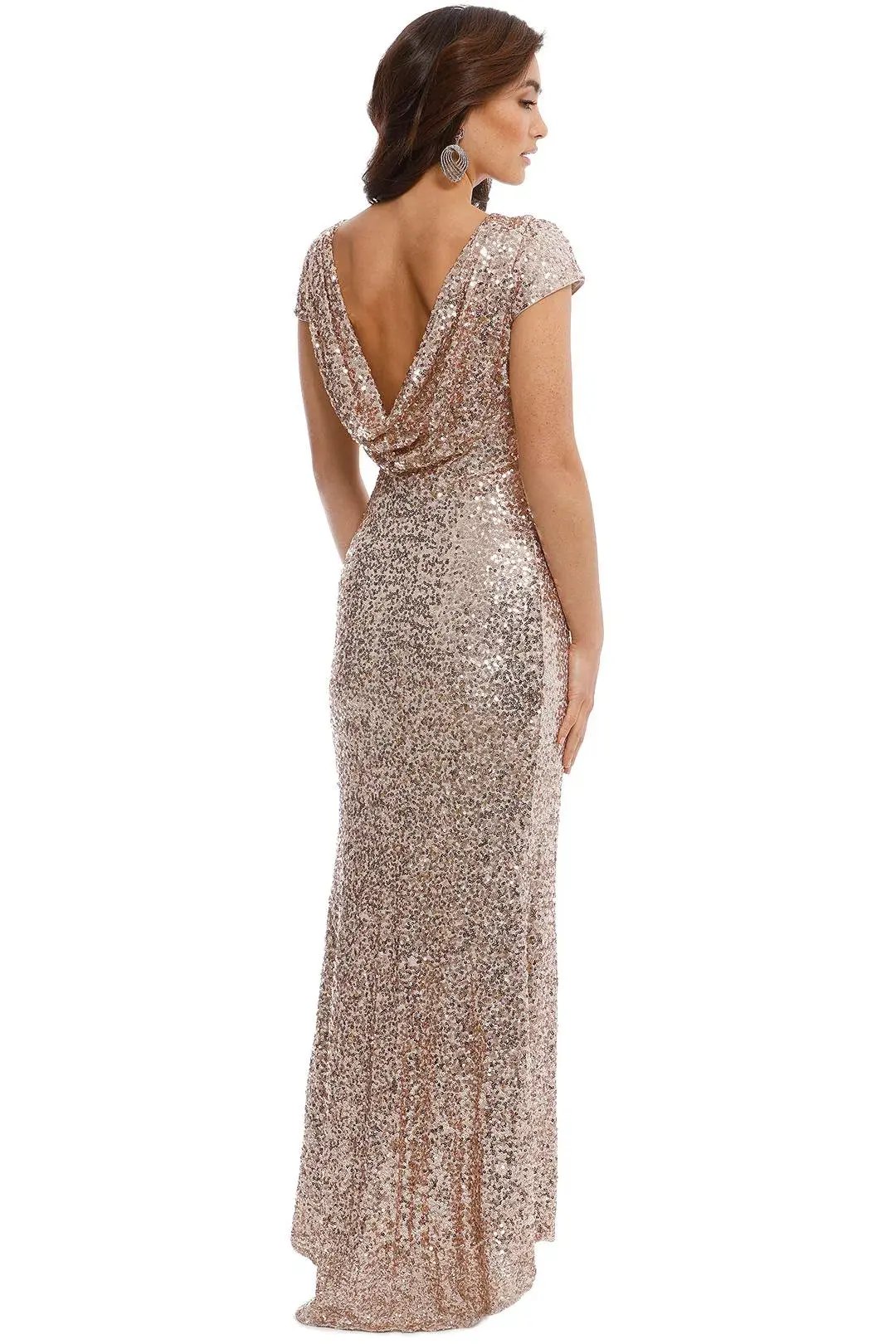 Badgley Mischka Sequin Cowl Back Gown Rose Gold Size 8 photo 3