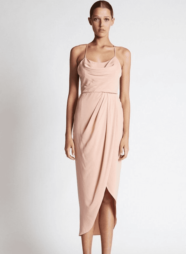 Shona joy lace up dress, cowl neck, dusty pink photo 3