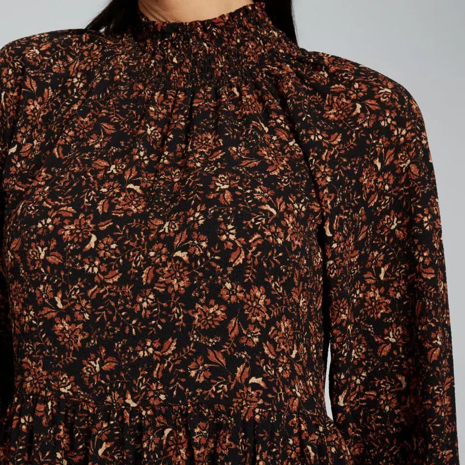 Seed Heritage Shirred Floral Mini Dress Black Size 12 photo 3