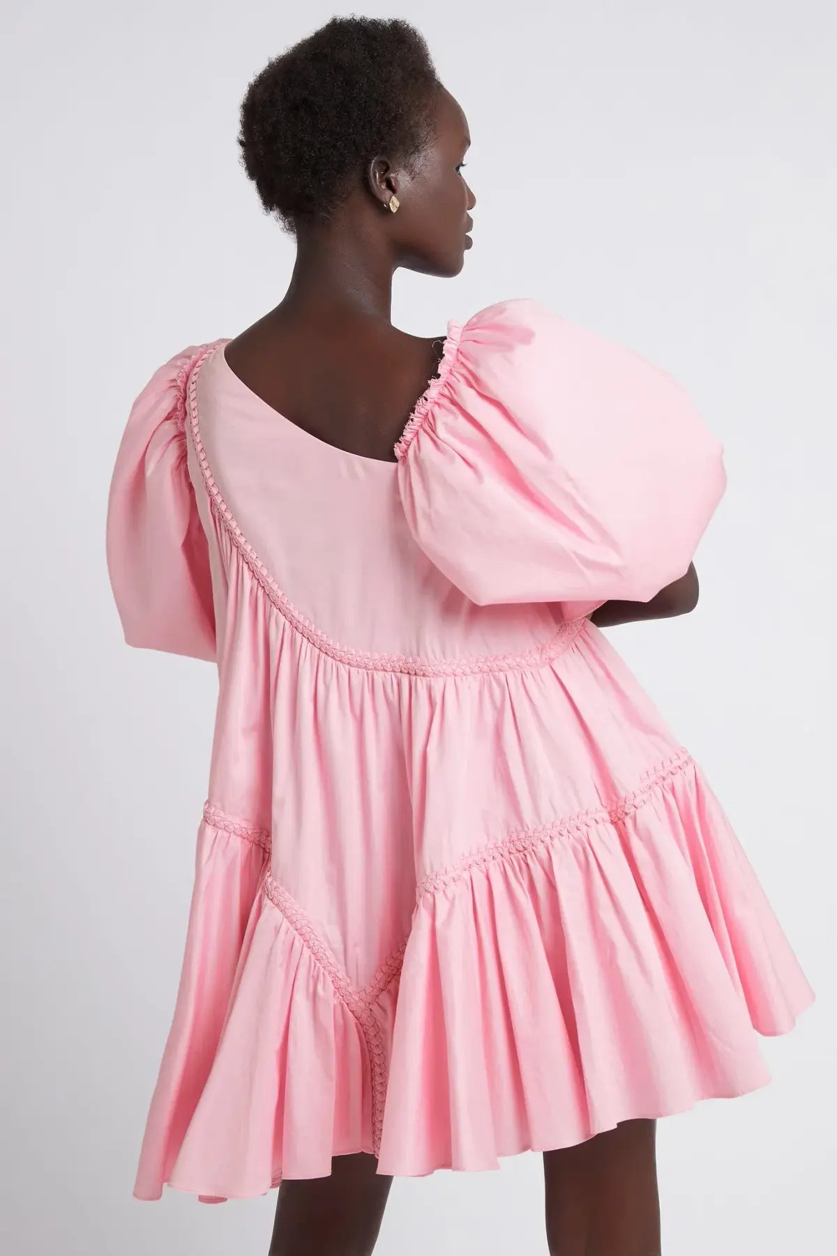 Aje Casabianca Braided Asymmetric Puff Sleeve Mini Dress Pink Size 16 photo 2