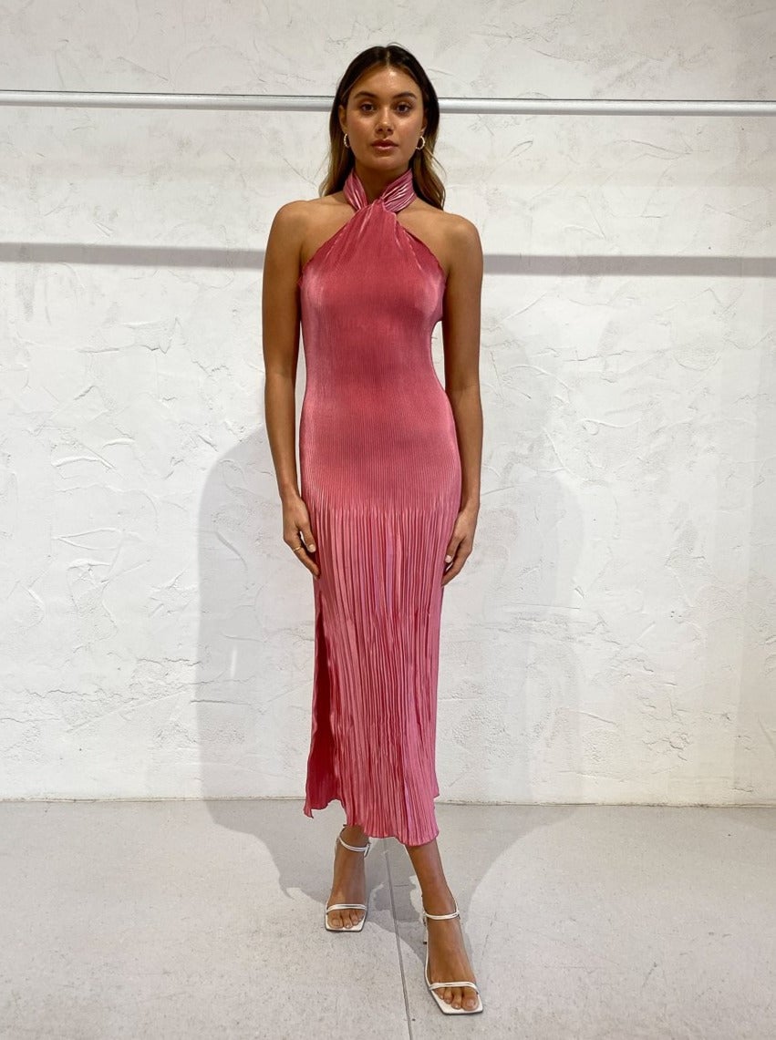 L’IDEE SOIREE PLEATED HALTER DRESS IN DUSTY ROSE photo 6