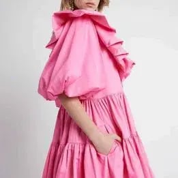 Aje Solstice Dress Ruffle Tiered Smock Dress Pink Size 6 photo 5