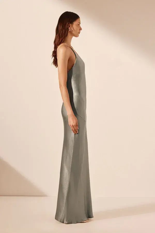 Shona Joy La Lune One Shoulder Cowl Back Maxi Dress Sage Green Size S / AU 8 photo 4