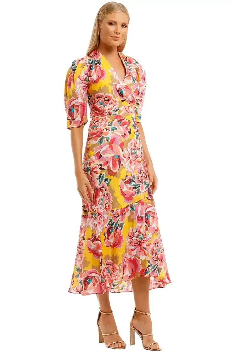 Ginger & Smart Flourish Wrap Dress in Yellow Floral Size 10 photo 2