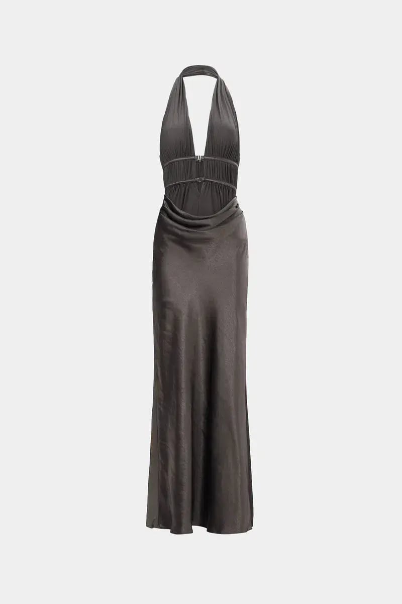 Misha Celine Satin Maxi Dress Pewter Size 10 photo 5