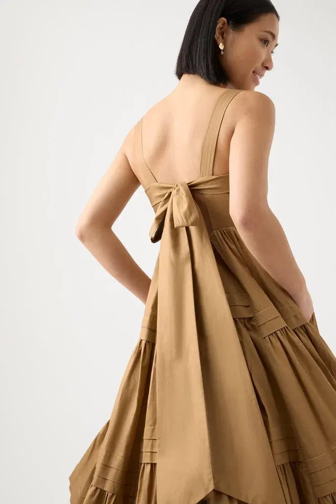 Aje Sophie Tiered Midi Dress in Willow Brown Size 10 photo 4