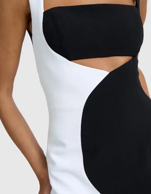 By Johnny Caterina Two Tone Curve Midi Dress Black/White Size AU 10 photo 5