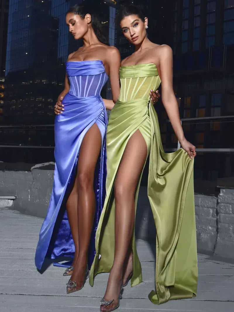 Miss Circle Prisa Very Peri High Slit Satin Corset Gown Purple Size 8/S photo 4