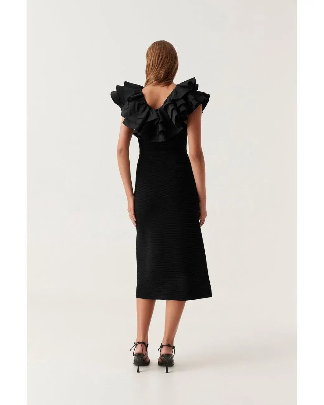 Aje Transcendent Ruffle Midi Dress Black Size 8 photo 5