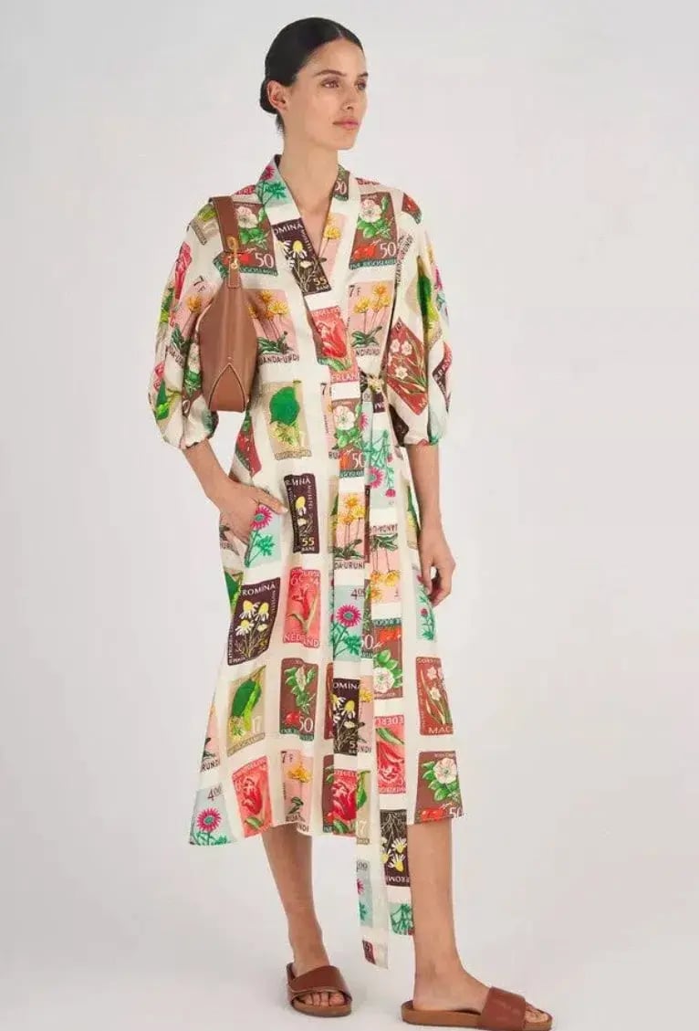 Oroton Stamp Wrap Midi Dress Multi Size 16 photo 2