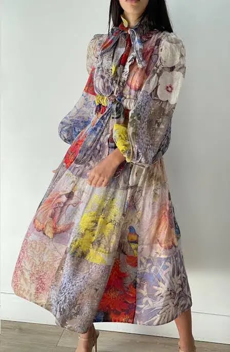 Zimmermann Botanica Crop Bodice Top and Midi Skirt Set Book Print Size 0 / AU 8 photo 4