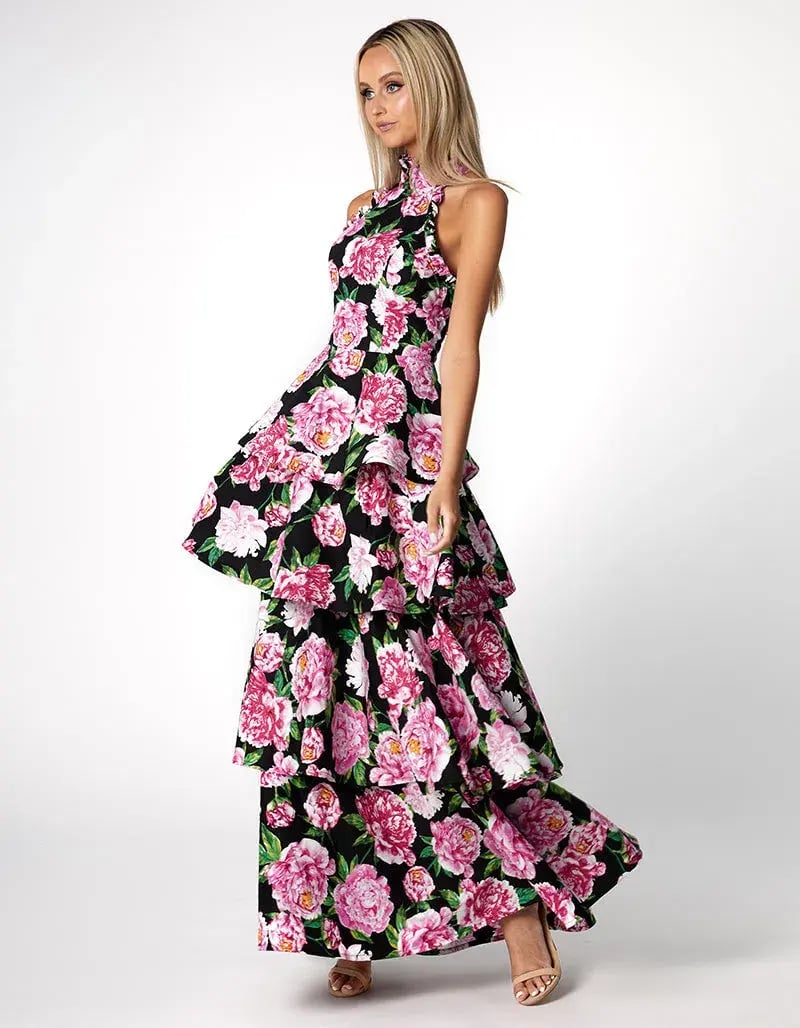 Bariano Elara High Neck Tiered Maxi Dress Floral Size 10 photo 2