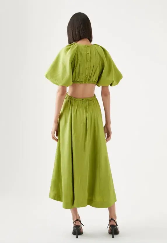 Aje Capucine Puff Sleeve Midi Dress Green Size 8 photo 3
