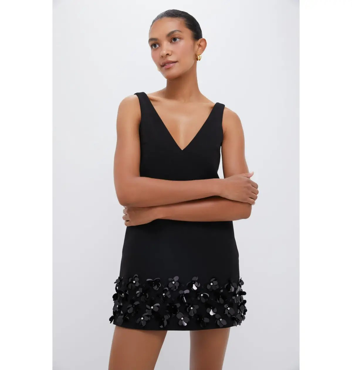 Self Potrait Black Crepe 3d Sequin Mini Dress Black Size AU 8 photo 2