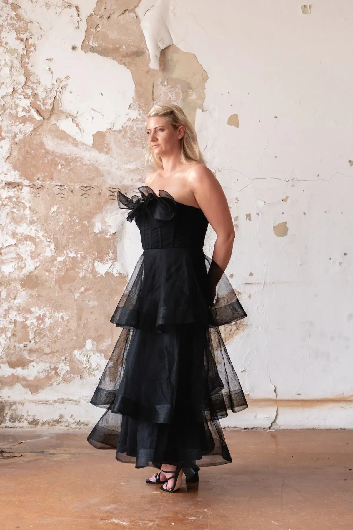 Bariano Kascade Tiered Ruffle Midi Maxi Dress Black Size AU 14 photo 7