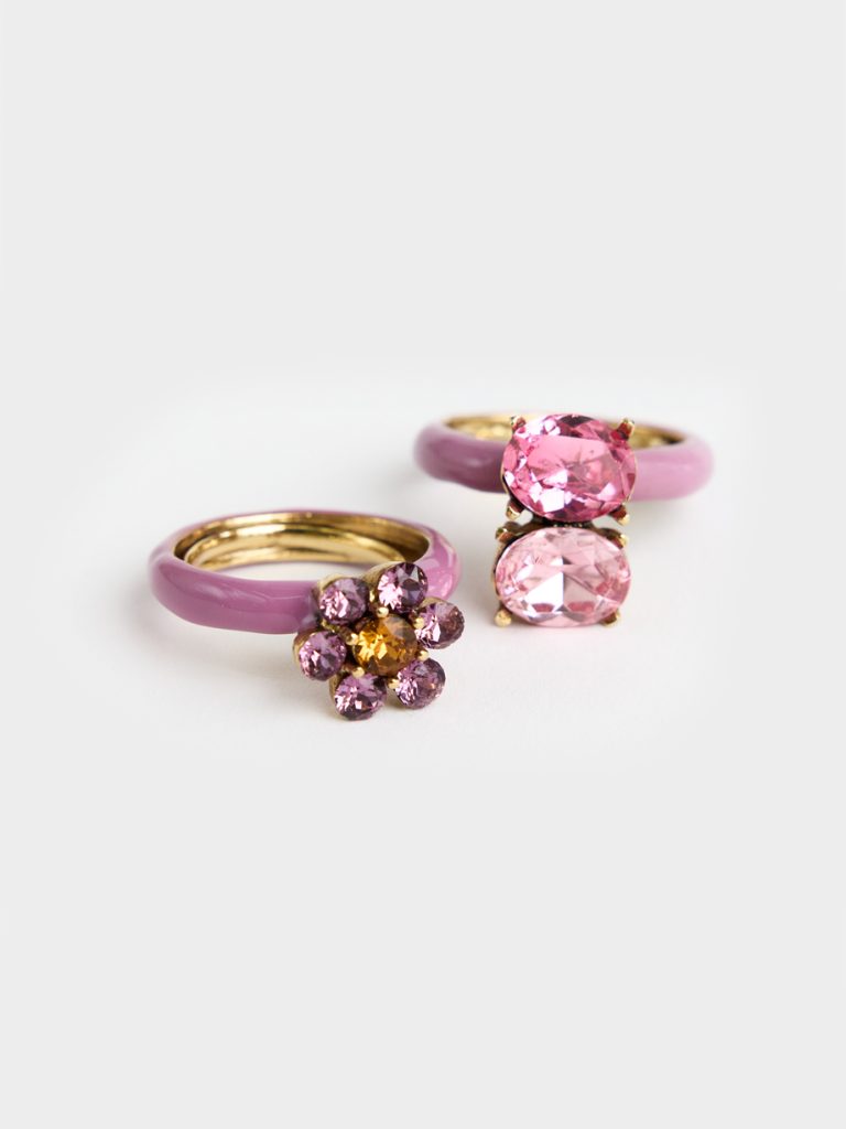 Oscar De La Renta Oscar De La Renta Pink Enamel Crystal Rings photo 4