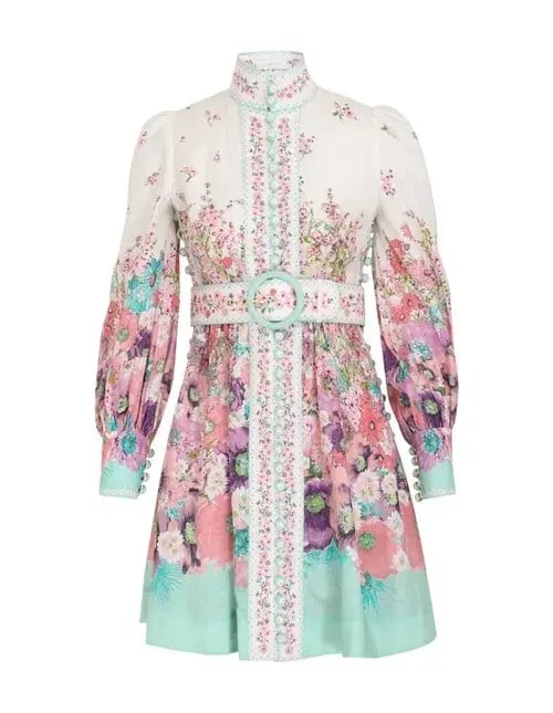 Zimmermann Jude Buttoned Mini Dress Aqua Gradient Floral Size 0/Au 8 photo 5