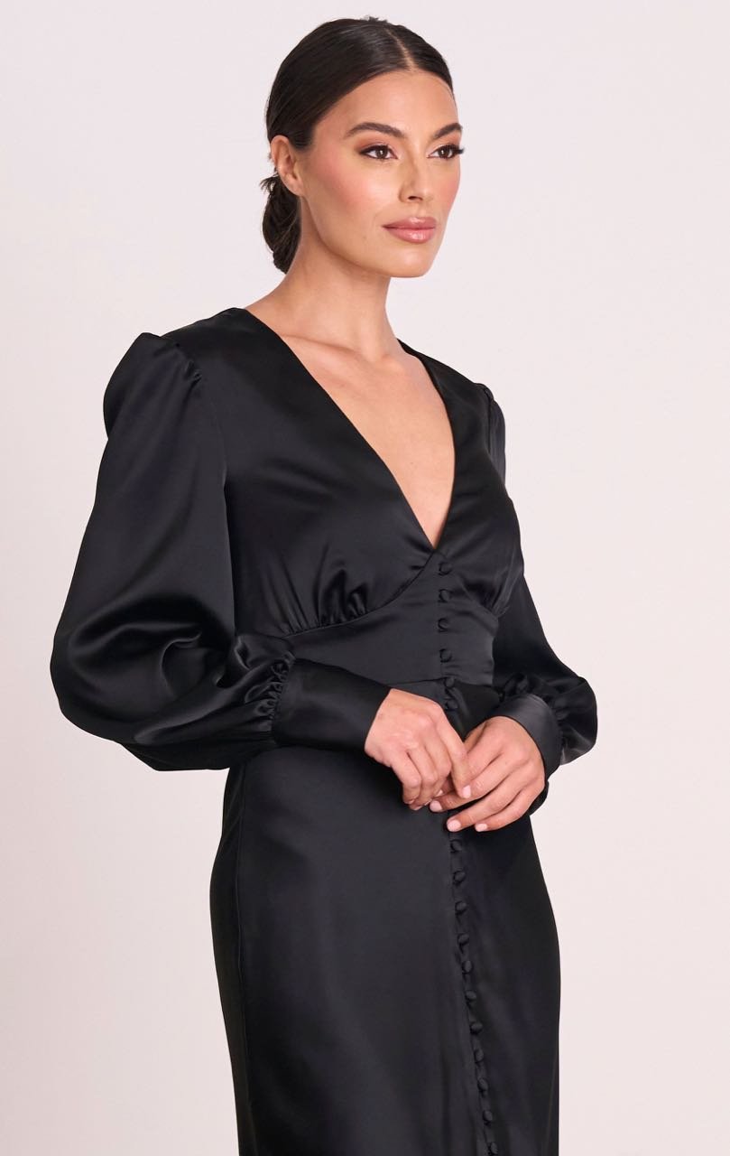 PASDUCHAS ILLUMINATE BUTTON MIDI DRESS - BLACK photo 3