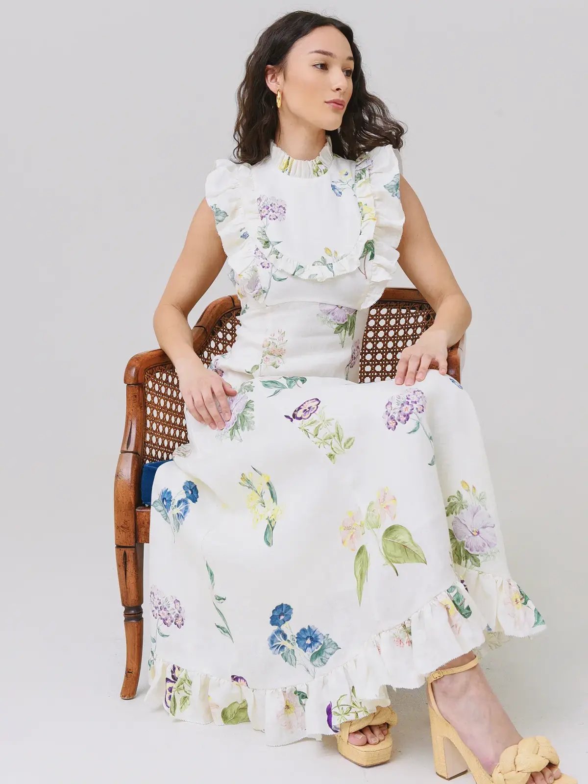 Alemais Jules Floral Midi Maxi Antique Dress White Size 10 photo 6