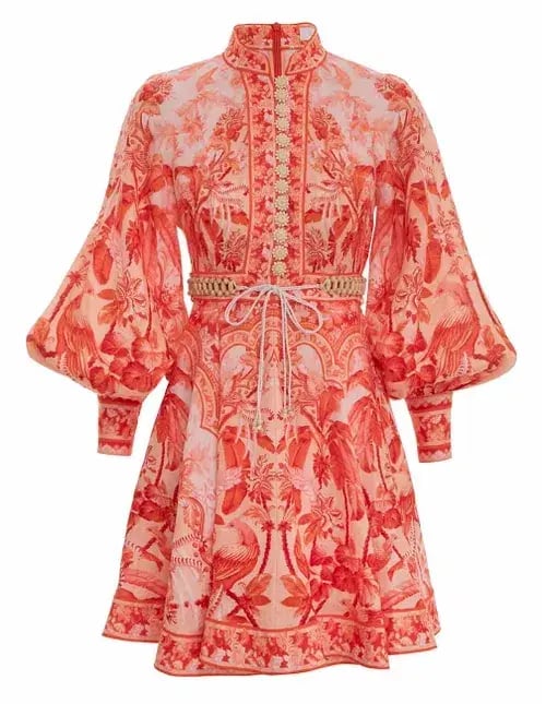 Zimmermann Lyre Billow Sleeve Mini Dress  Red Palm Size 1/Au 10 photo 3
