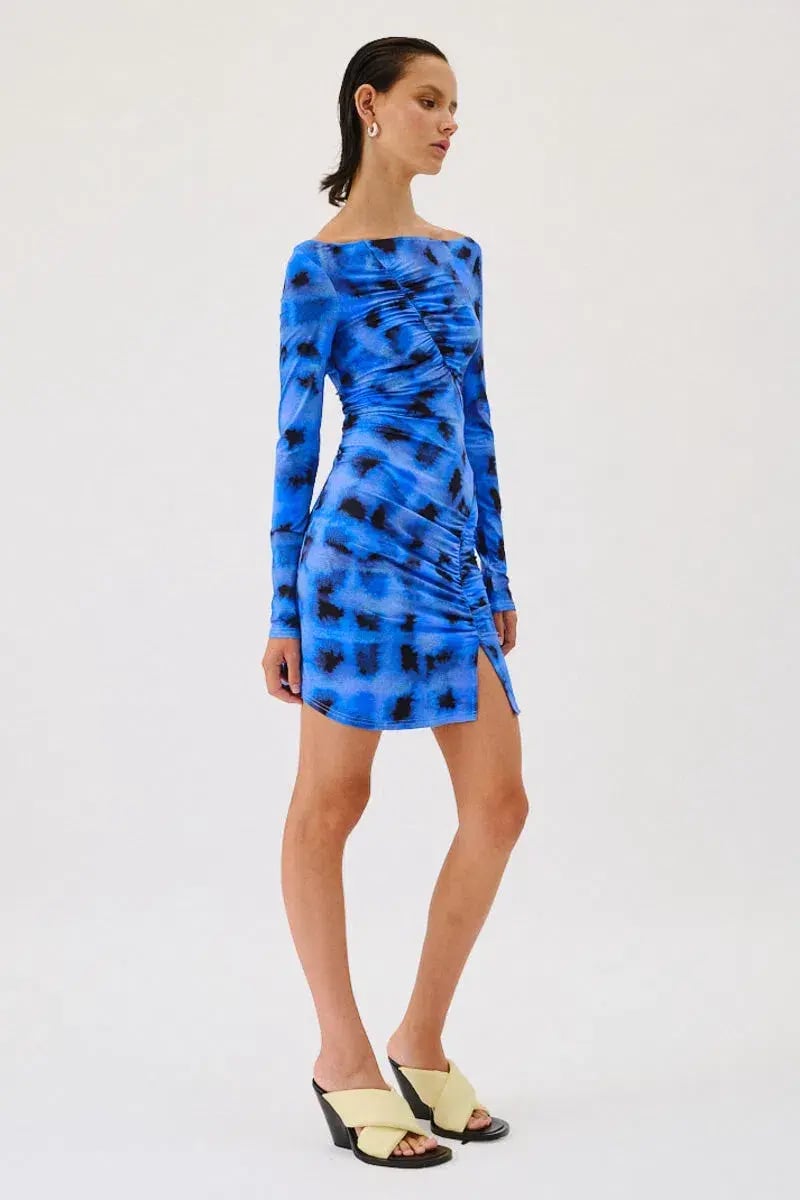 Suboo Shibori Long Sleeve Off Shoulder Dress Mini Blue Size 8 photo 2