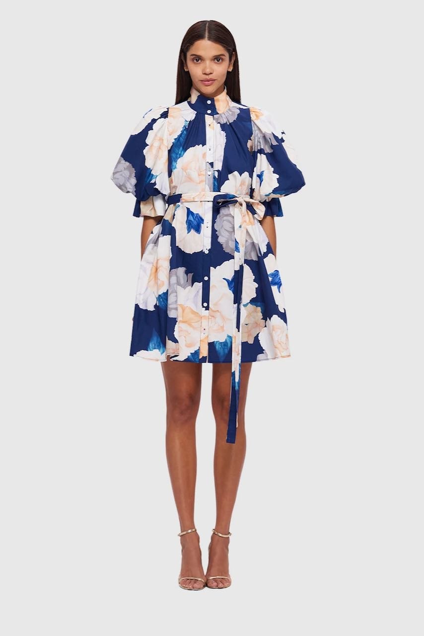 Leo Lin Eli Mini Dress - Rosebud Print in Navy photo 3