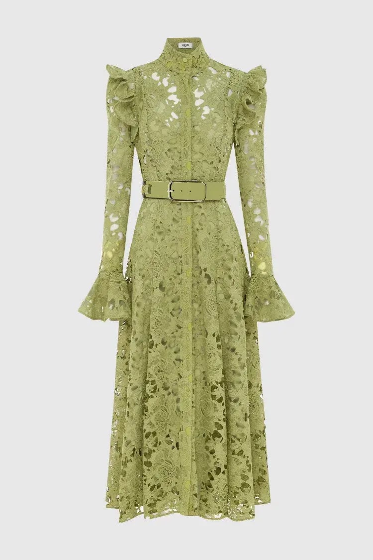 Leo Lin Aliyah Lace Butterfly Sleeve Midi Dress Olive Size 8 photo 2