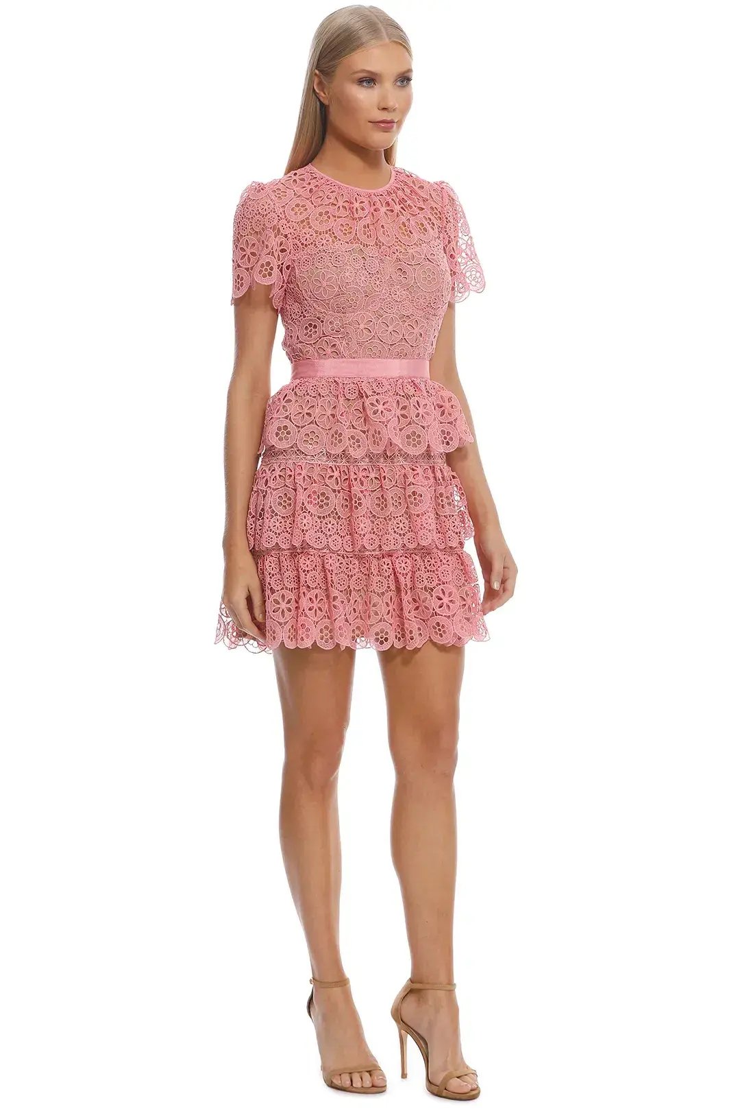 Self Portrait Pink Tiered Mini Dress in Pink Size 8 photo 2
