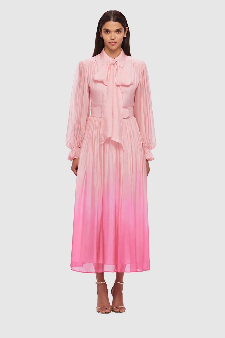 Leo Lin Cassie Tie Neck Midi Dress - Ombre Pink photo 2