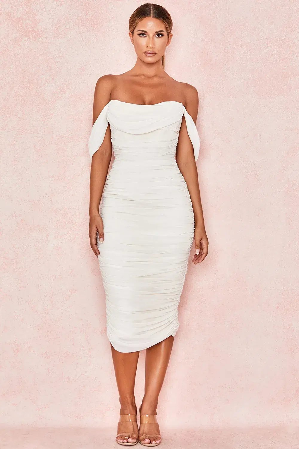 House of CB Carlotta Draped Midi Dress Ivory Size S /AU 8-10 photo 2