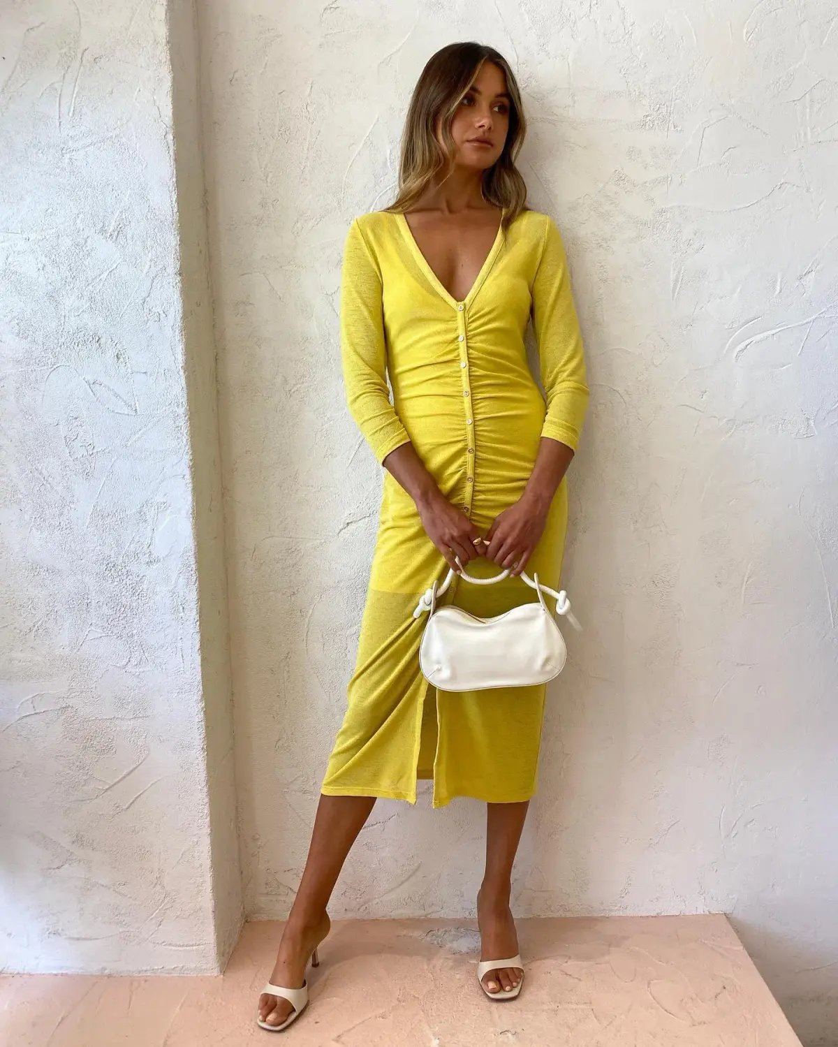 Suboo Asha Long Sleeve Button Front Dress Lemon Size M / Au 10 photo 2