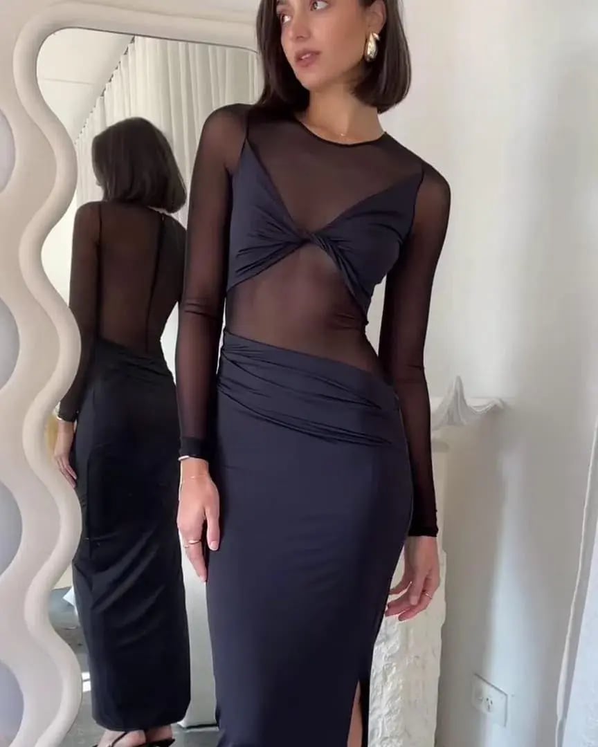 Suboo Auguste Long Sleeve Mesh Jersey Maxi Dress Black Size XS / AU 6 photo 3