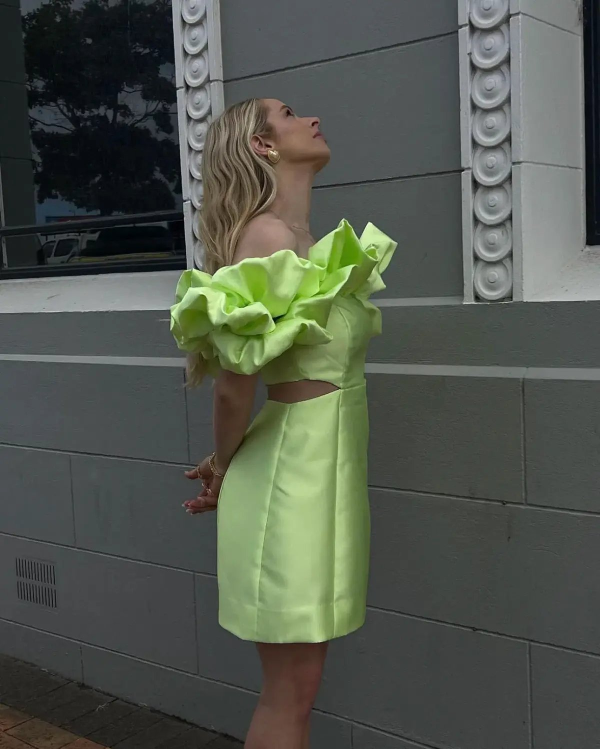 Alemais Suzi Off Shoulder Mini Dress in Chartreuse Size 8 photo 4